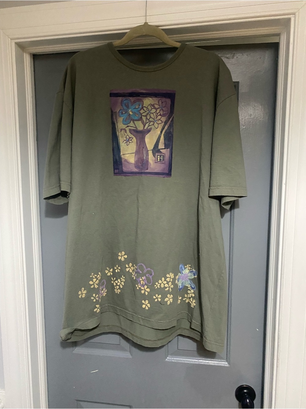Blue Fish Vintage Olive Green Floral Graphic Tee